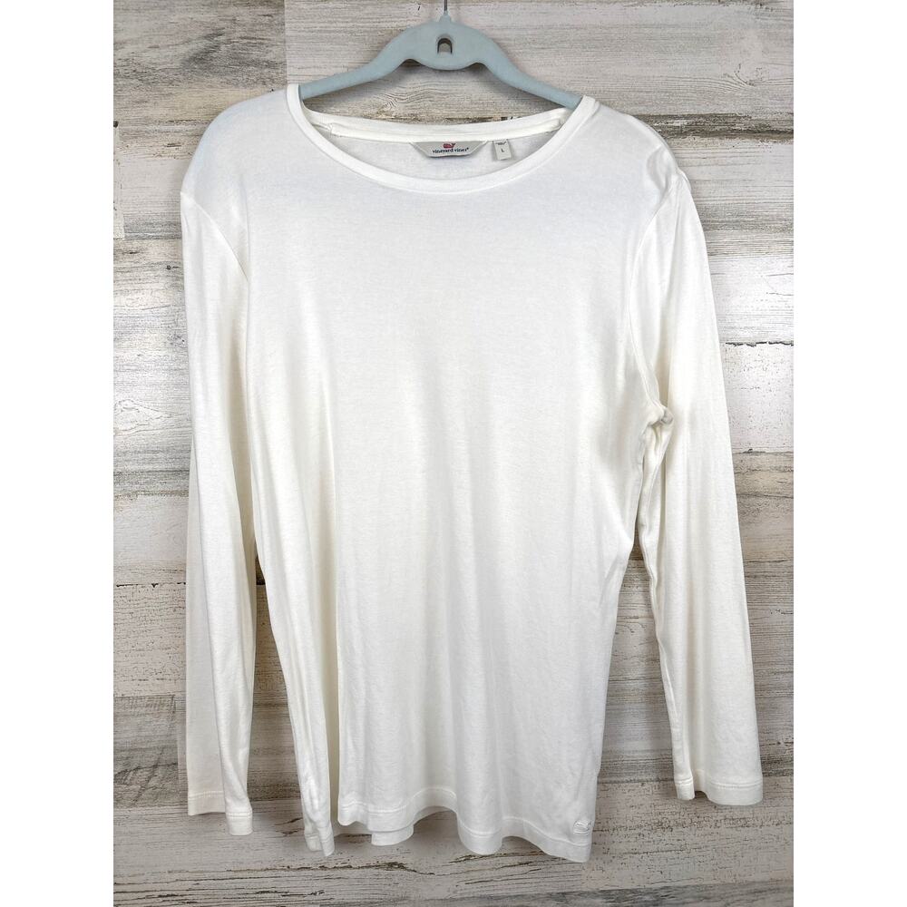 Vineyard Vines Womens L White Pima Cotton Jersey Crewneck Tee Long Sleeve NEW